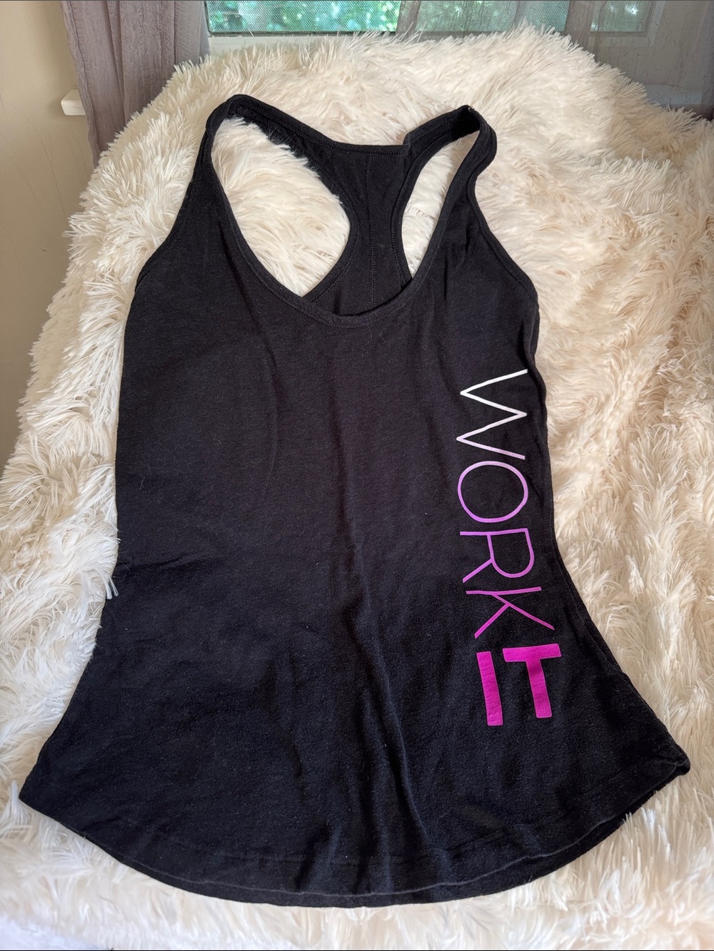 Old Navy Black Racerback Tank with 'WORK IT' Side Print